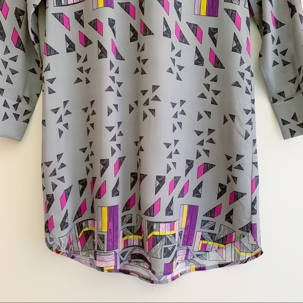Marie Oliver Grey & Purple Retro Print Silk Shirt Dress XS Maximalist - Picture 3 of 8
